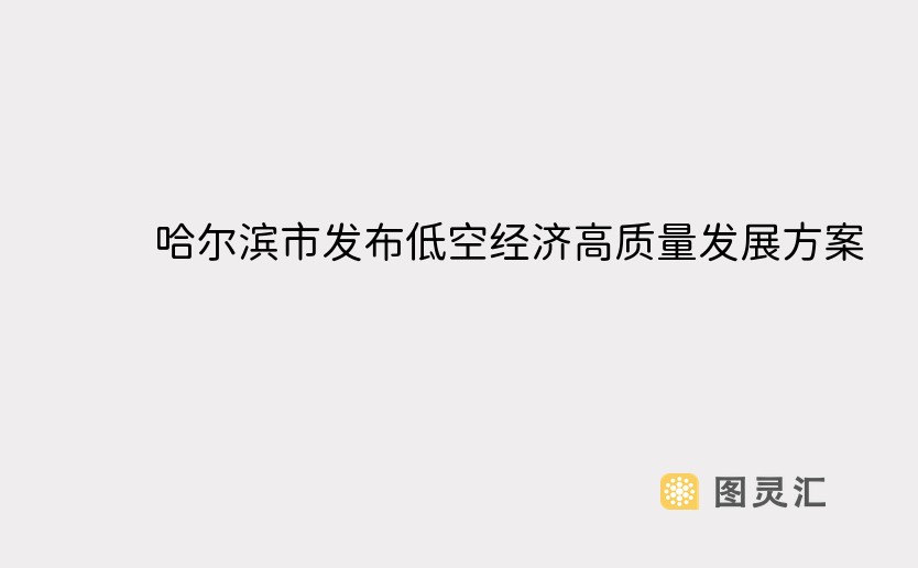 哈尔滨市发布低空经济高质量发展方案