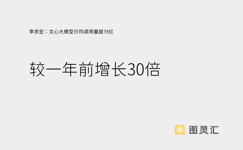 李彦宏：文心大模型日均调用量超15亿 较一年前增长30倍